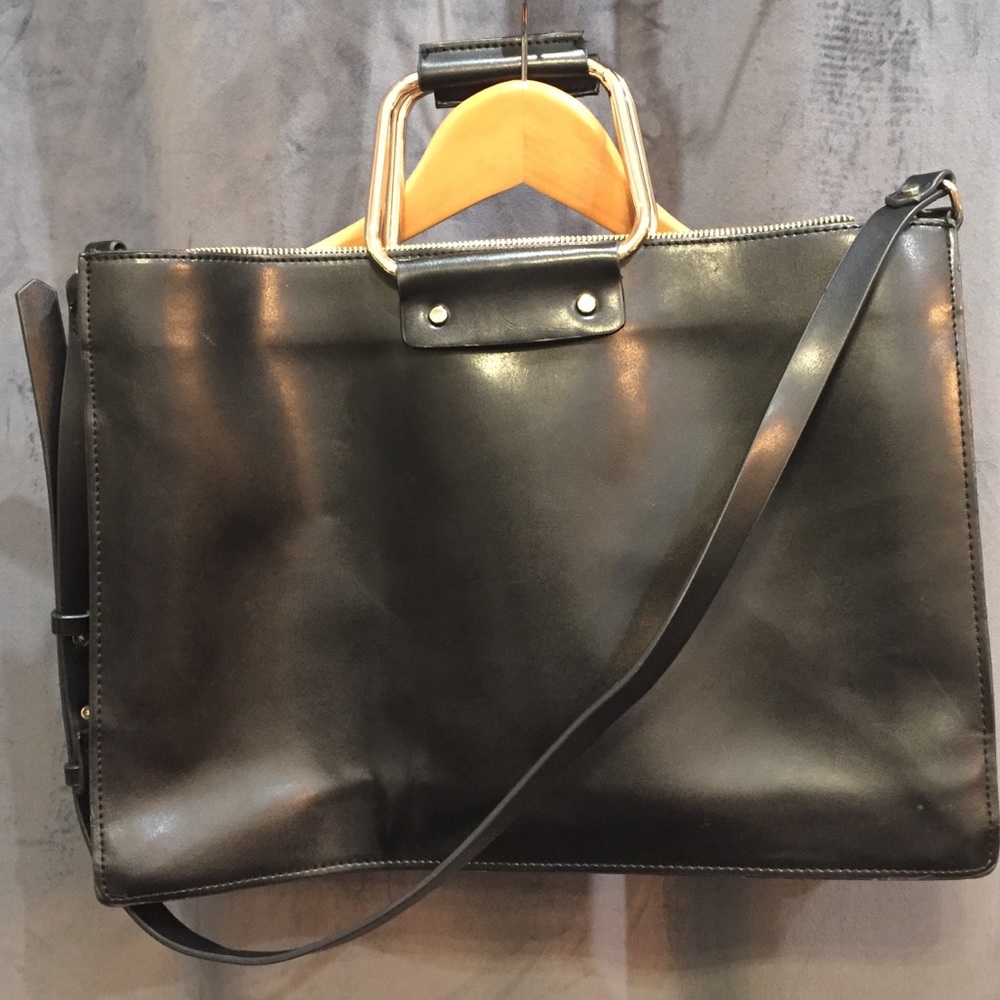 Zara Trafaluc Black Faux Leather Laptop Briefcase
